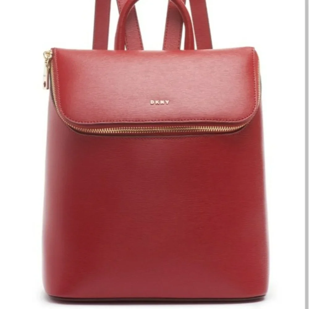 DKNY Bryant Leather Top Zip Backpack -Bright Red - Picture 4 of 7